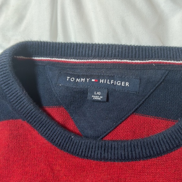 Tommy Hilfiger Red and Blue Striped Crewneck Sweater - Picture 3 of 3